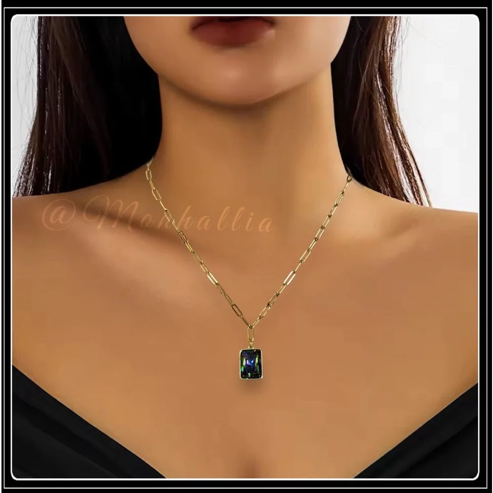 NEW 14K GOLD PAPERCLIP CRYSTAL PRISM STONE HANG CUSTOM PENDANT NECKLACE - Picture 5 of 7